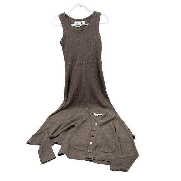 Vintage Bizzit Collection 2 Pc Cardigan & Sleeveless Dress Waffle Knit Women's M - Picture 2 of 8